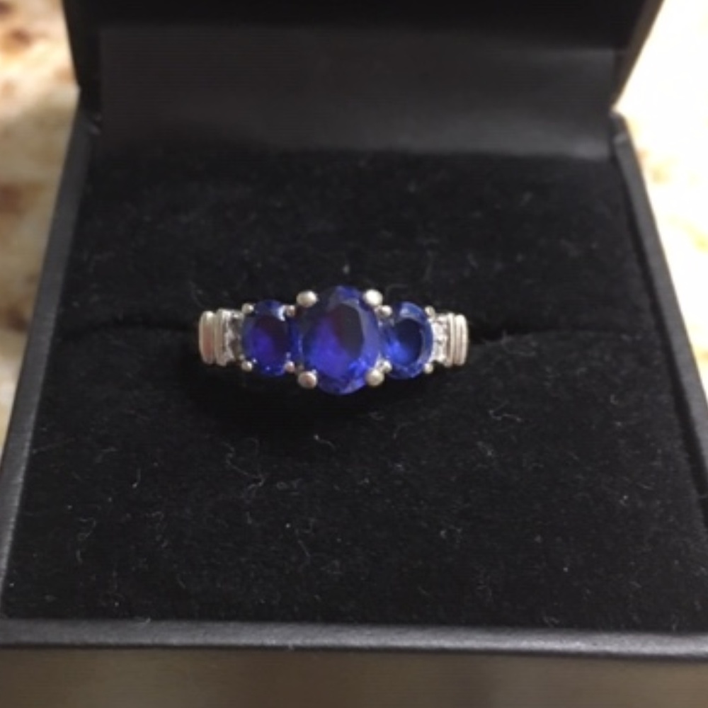 Sapphire and diamond  sterling silver ring